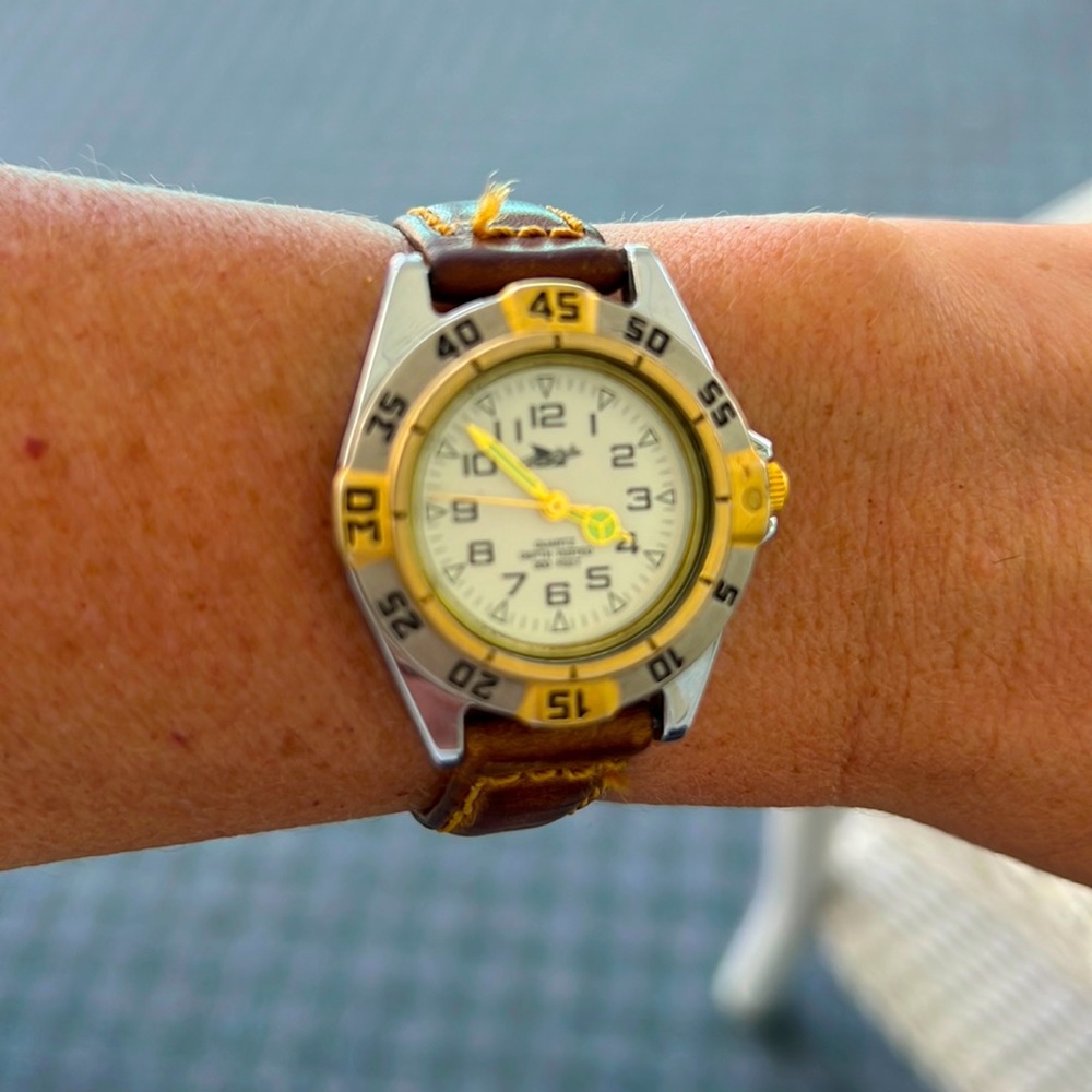 Rare Vintage Fossil Quartz Watch with Bezel Leather Band